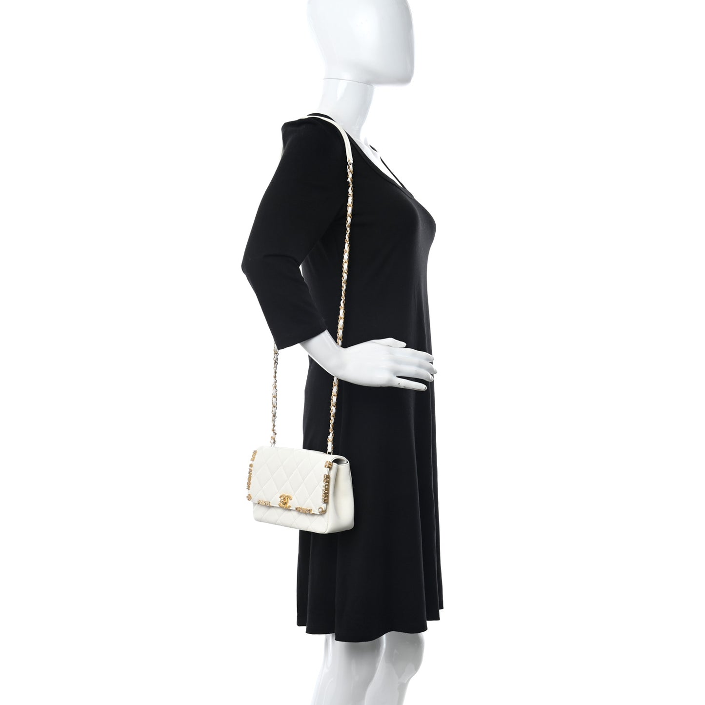 Lambskin Enamel Strass Quilted Mini Paris Monaco Flap White