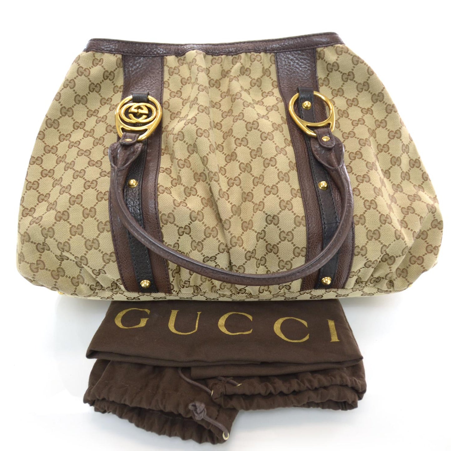 Monogram Medium Interlocking Icon Tote Dark Brown