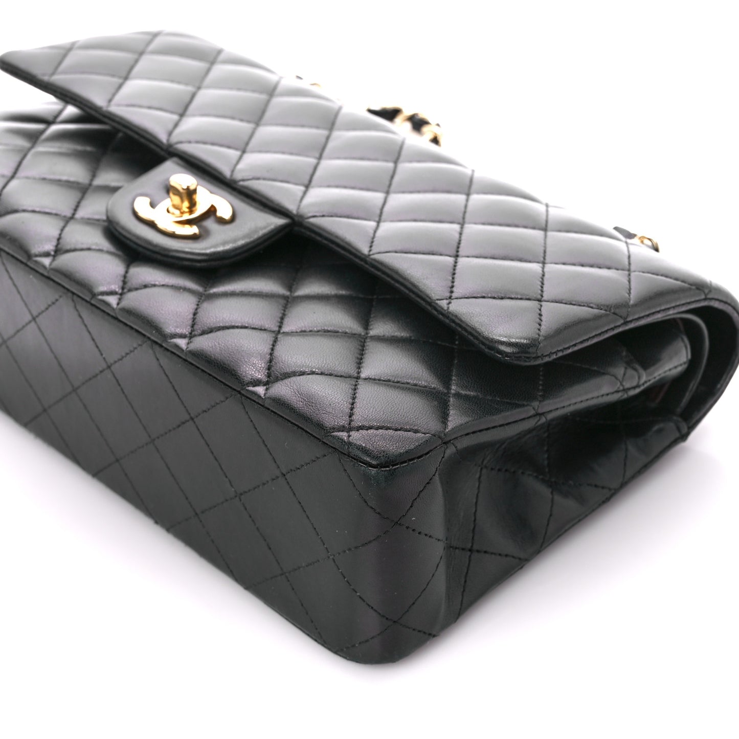 Lambskin Quilted Medium Double Flap Black