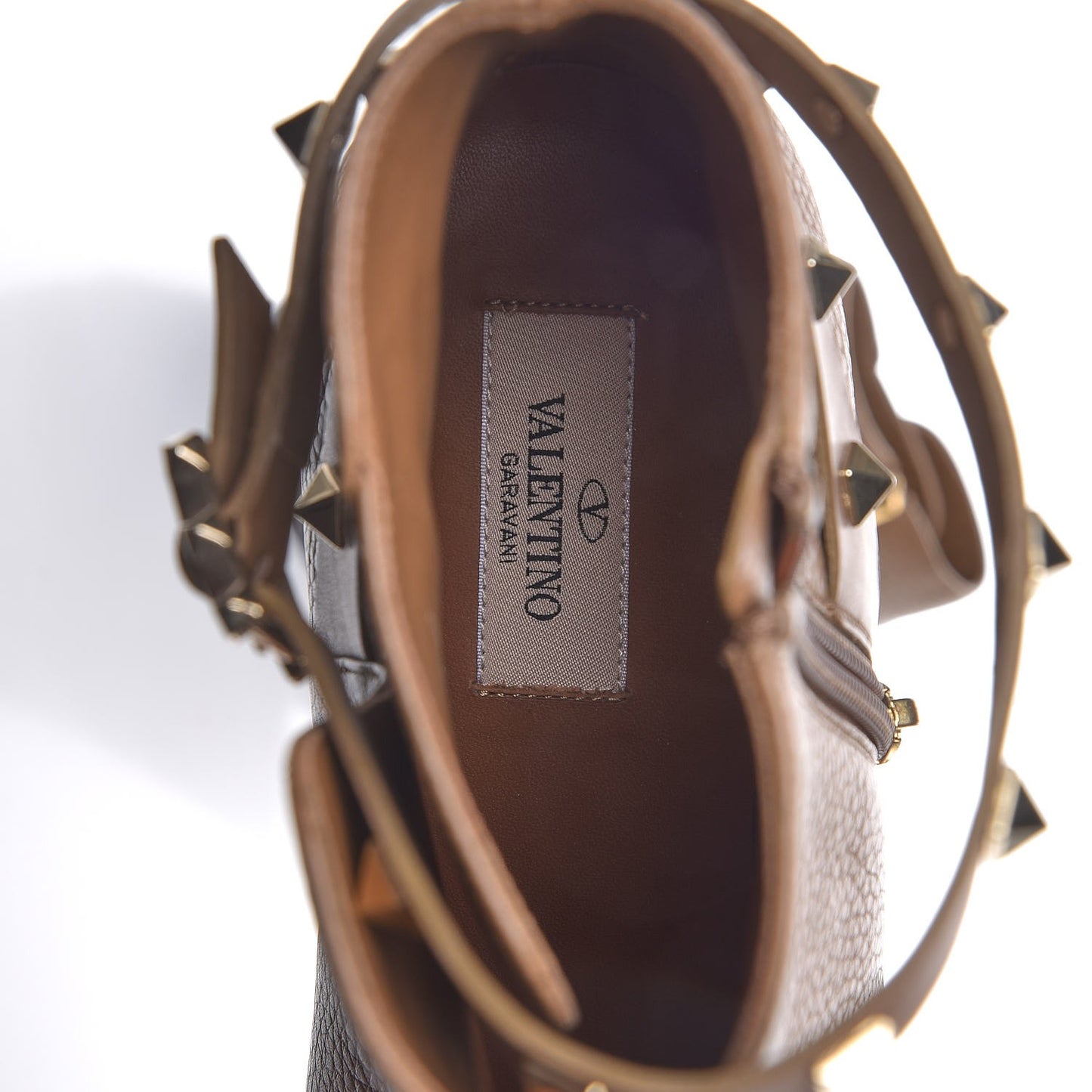 Grained Calfskin Rockstud Single Buckle 35mm Cowboy Ankle Boots 41 Nocciola
