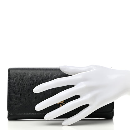 Prada Saffiano Metal Continental Flap Wallet Black 2 of 13