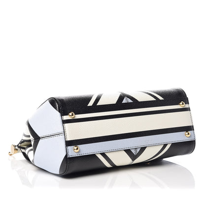 Dolce & Gabbana Dauphine Geo Striped Medium Miss Sicily Satchel White Blue Black 4 of 8