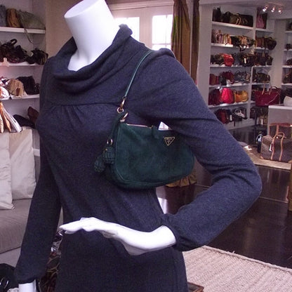 Prada Suede Tassel Pochette Evening Bag Green 2 of 10