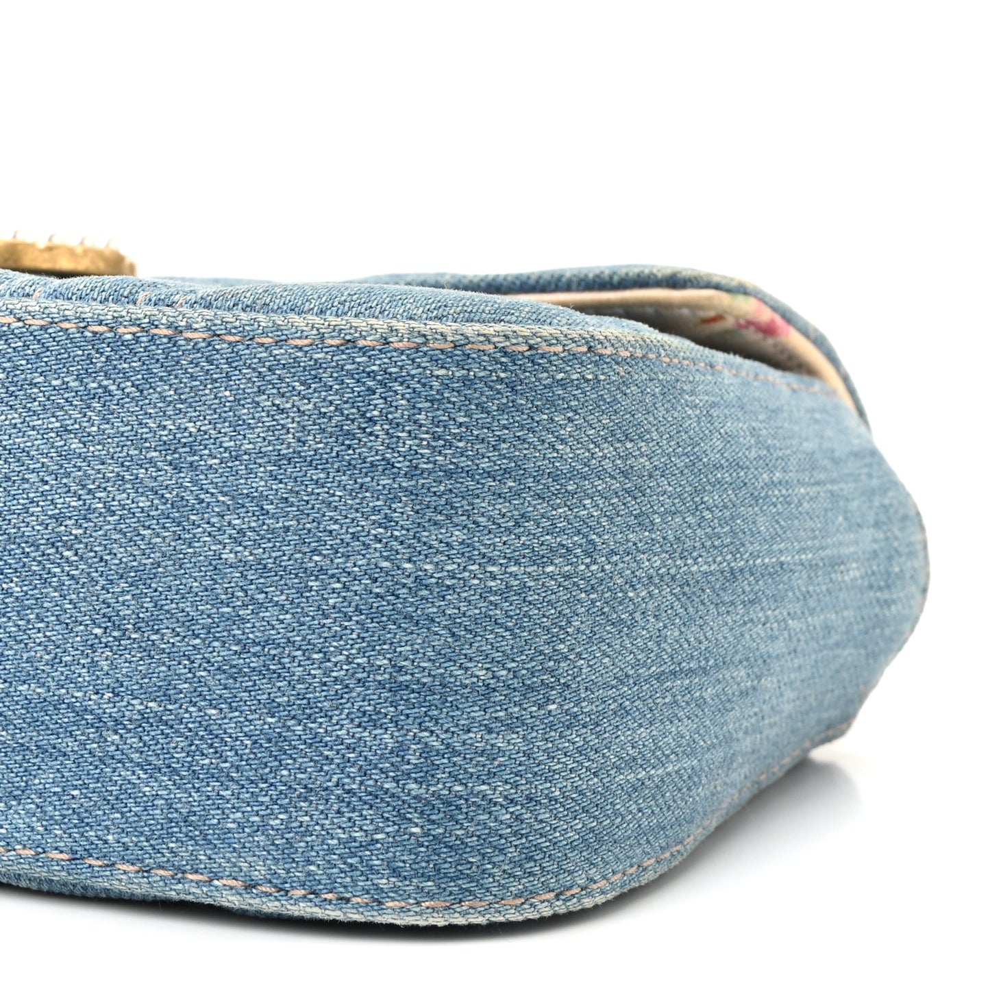 Denim Matelasse Mini Pearly GG Marmont Shoulder Bag Blue
