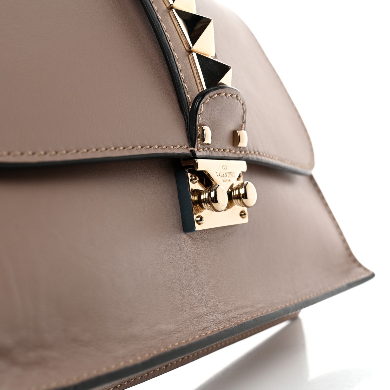 Valentino Garavani Vitello Glam Lock Rockstud Clutch Poudre 8 of 10