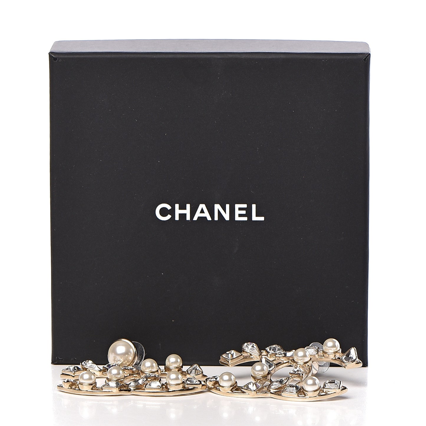 Metal Glass Pearl CC Crystal Snowfall CC Drop Earrings Light Gold