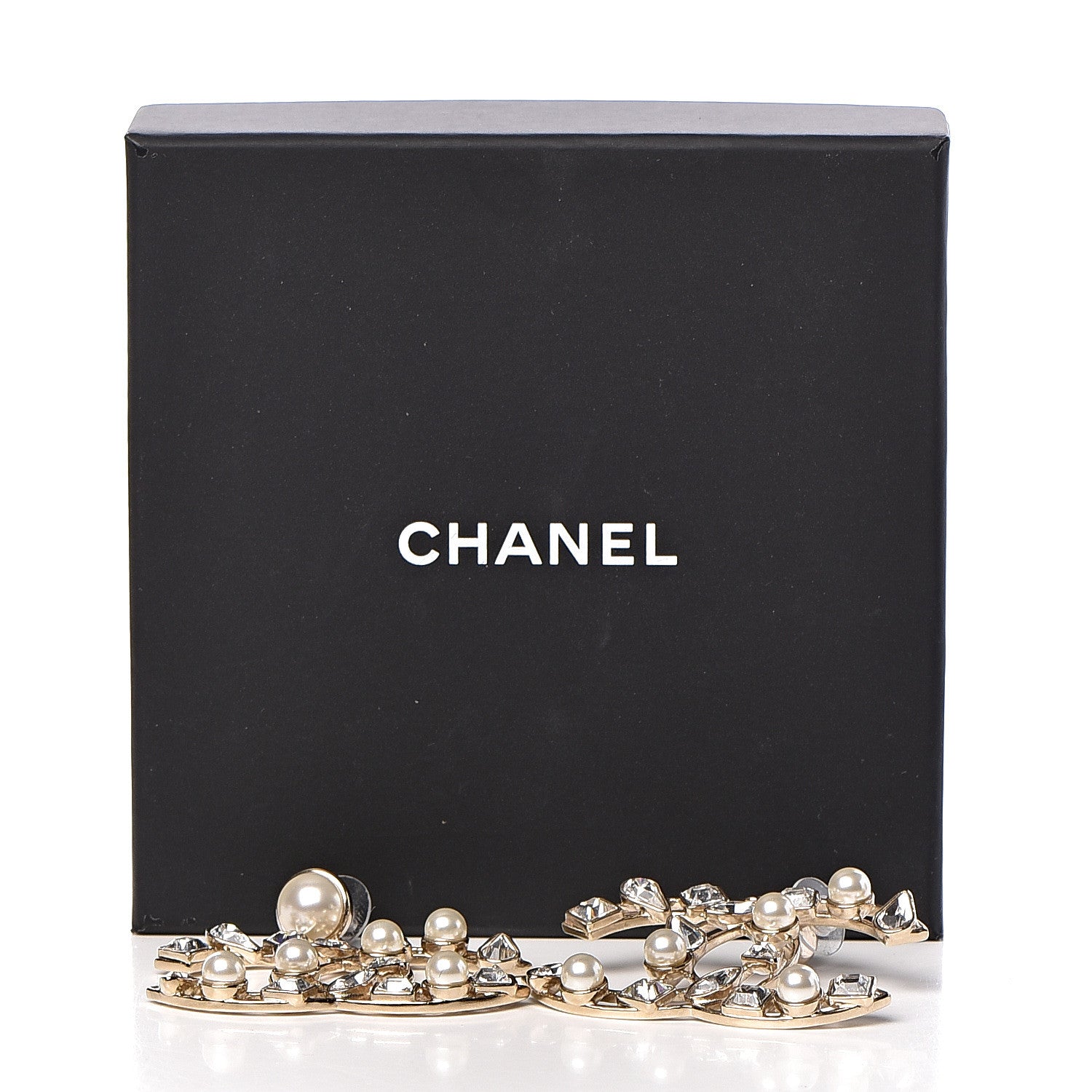 Chanel Metal Glass Pearl CC Crystal Snowfall CC Drop Earrings Light Gold 6 of 6