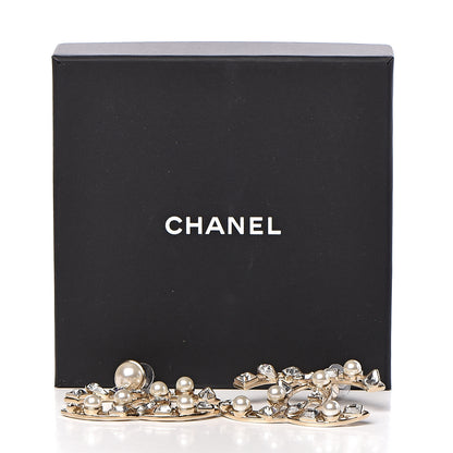 Chanel Metal Glass Pearl CC Crystal Snowfall CC Drop Earrings Light Gold 6 of 6