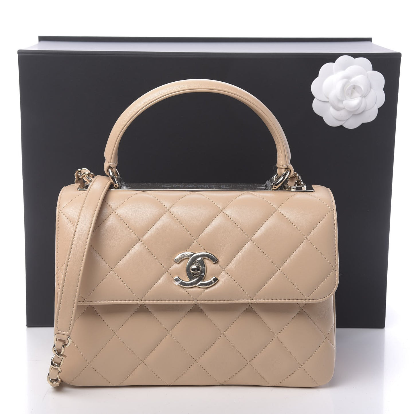 Lambskin Quilted Small Trendy CC Dual Handle Flap Bag Beige