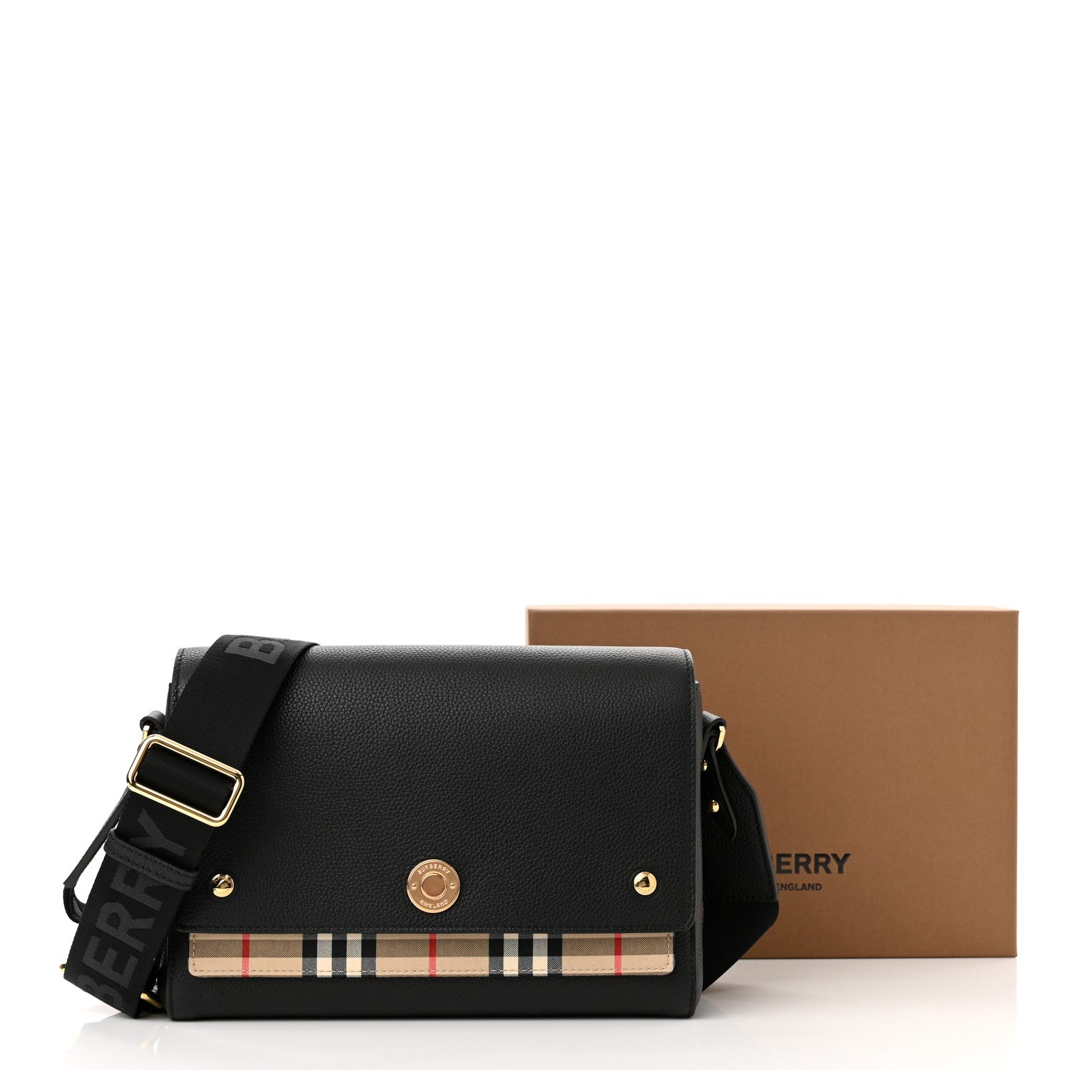 Burberry Grainy Calfskin Vintage Check Note Crossbody Bag Black 10 of 10