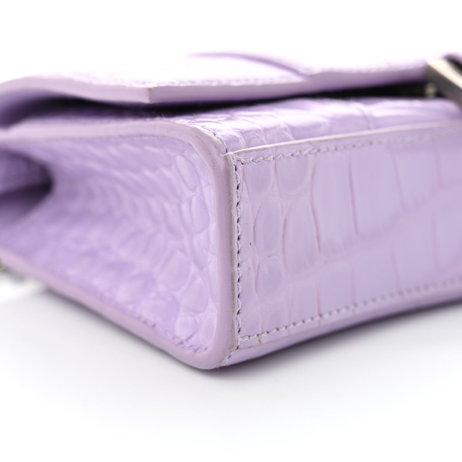 Balenciaga Shiny Calfskin Crocodile Embossed Hourglass Chain Bag Lilac 9 of 11