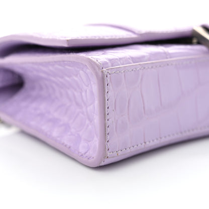 Balenciaga Shiny Calfskin Crocodile Embossed Hourglass Chain Bag Lilac 9 of 11
