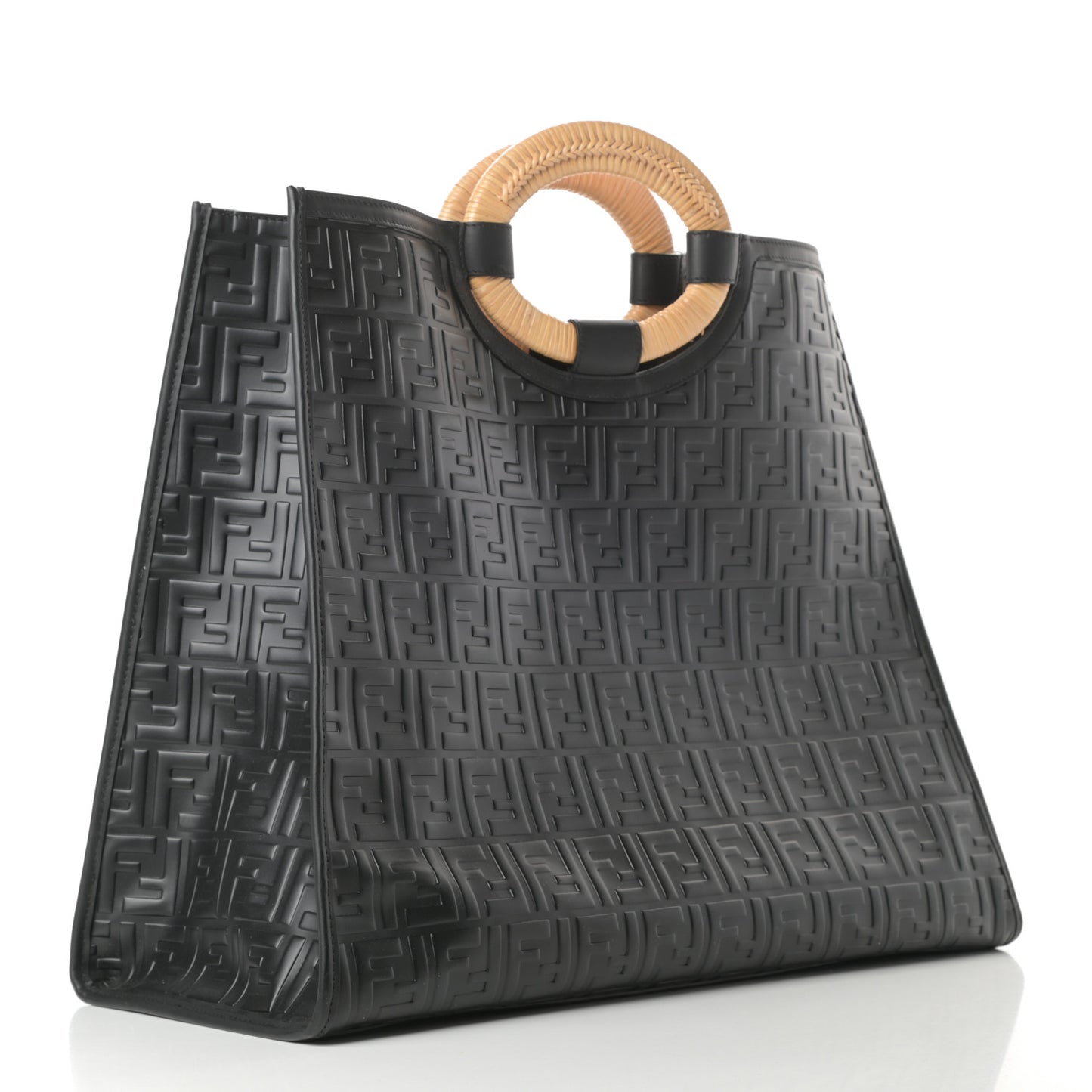 Vitello Century Wicker FF 1974 Embossed Large Runaway Shopper Tote Black