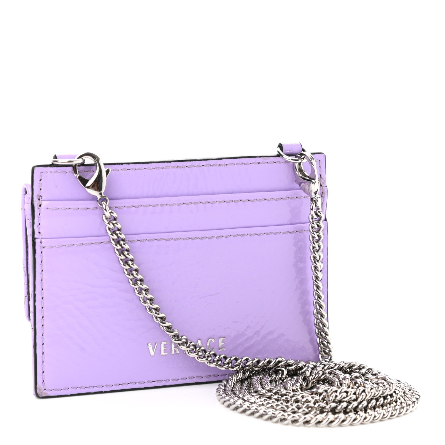 Versace Metallic Lambskin Quilted Virtus Chain Card Holder 2 of 7