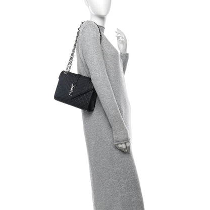 Saint Laurent Grain De Poudre Textured Mixed Matelasse Triquilt Medium Monogram Satchel Black 2 of 14