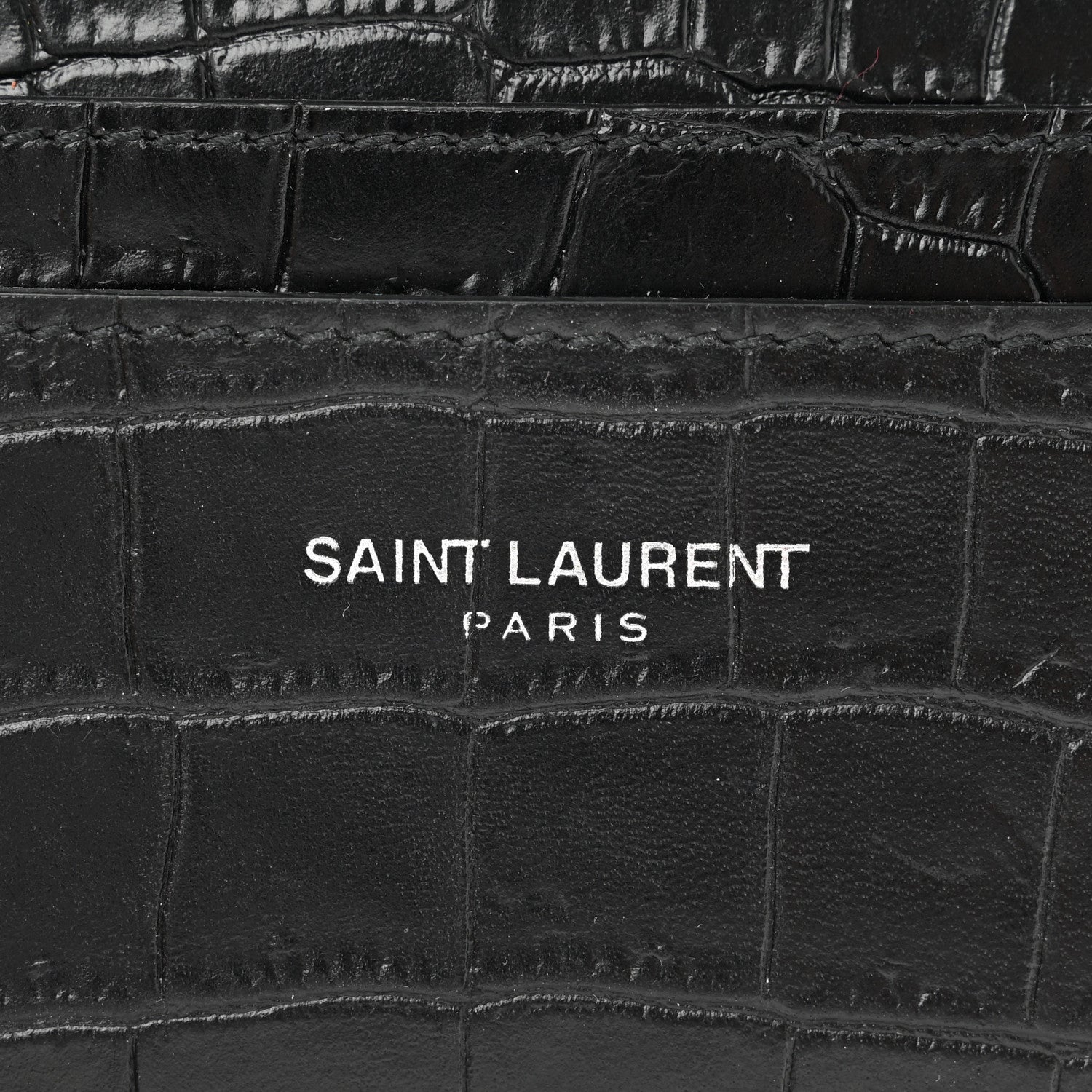 Saint Laurent Calfskin Crocodile Embossed Card Case Black 7 of 7