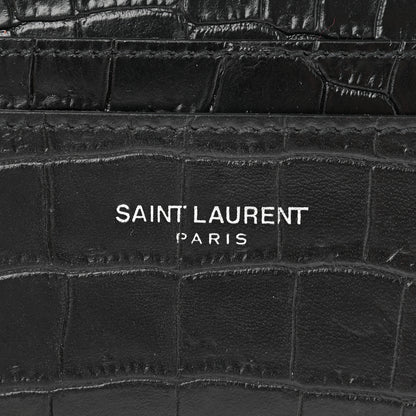 Saint Laurent Calfskin Crocodile Embossed Card Case Black 7 of 7