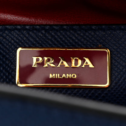 Prada Saffiano Cuir Bi-Color Double Handle Tote Bluette Fuoco 6 of 11