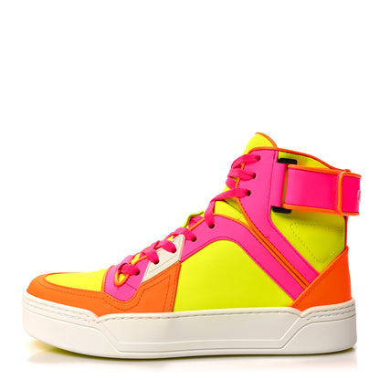 Gucci Calfskin Womens Neon High Top Sneakers 36 White Neon Yellow Pink Orange 1 of 8