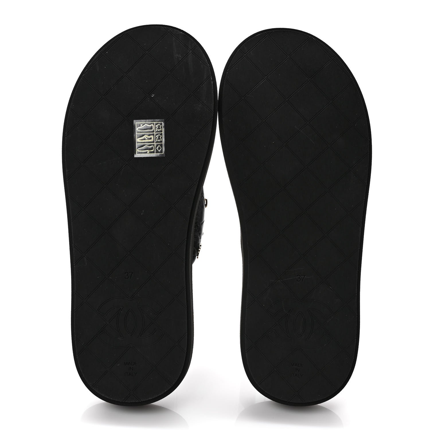 Chanel Lambskin Quilted Padded Charms Thong Sandals 37 Black 5 of 7