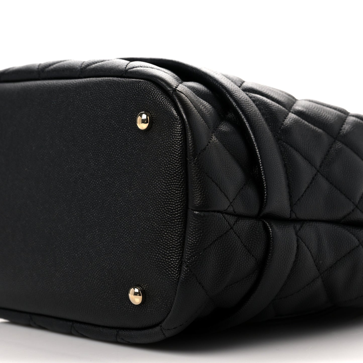 Caviar Quilted Large Rolled Up Bucket Drawstring Bag Black