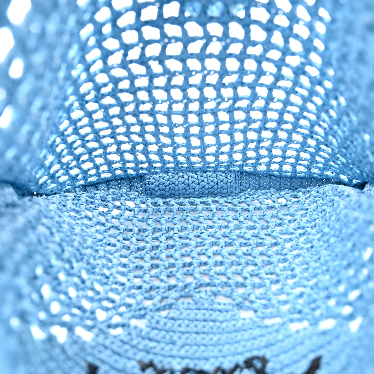 Prada Yarn Raffia Effect Crochet Logo Embroidered Tote Bag Celeste 5 of 10