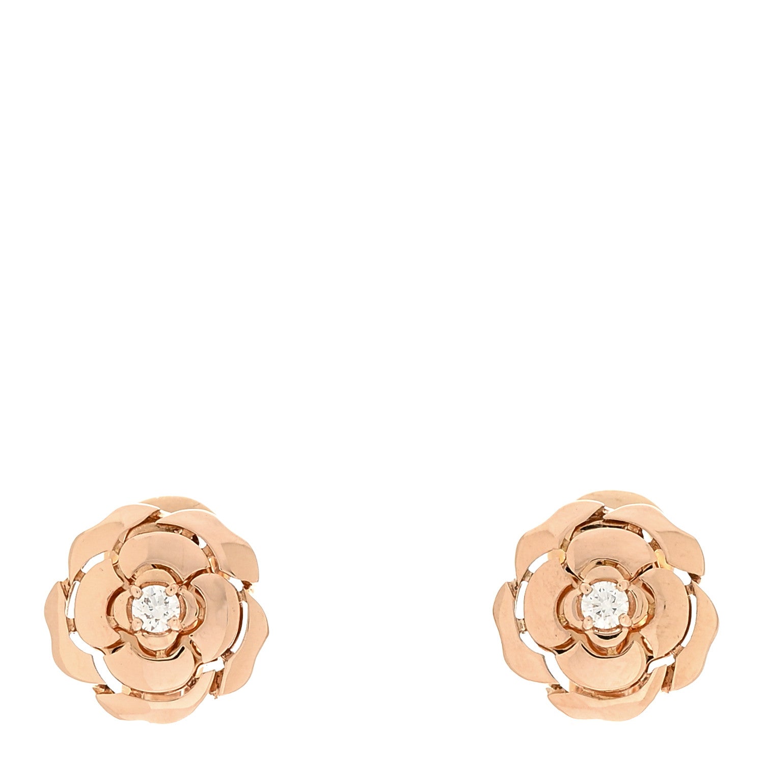 Chanel 18K Rose Gold Diamond Extrait de Camelia Clip On Earrings 1 of 4