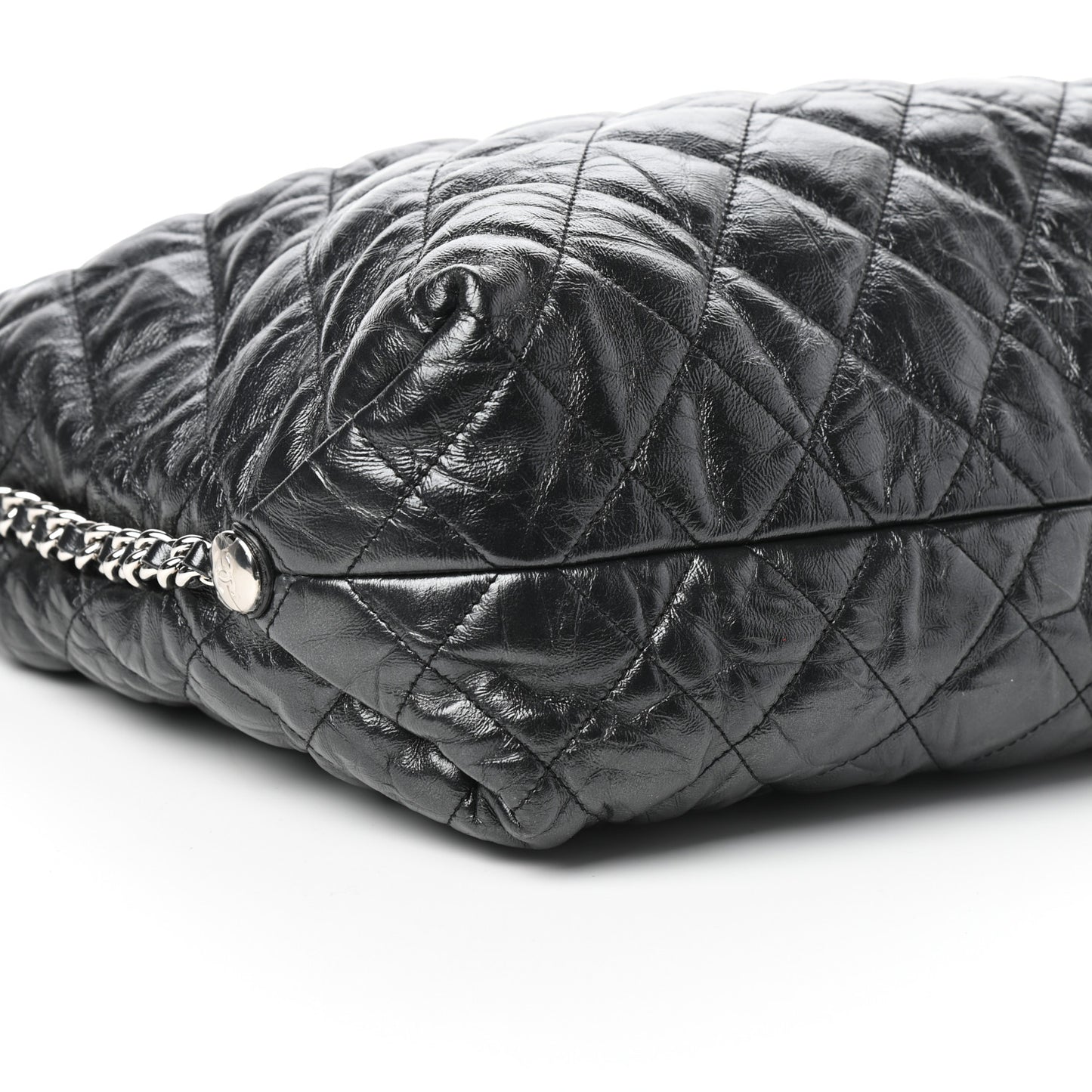 Crackled Calfskin Quilted Large Big Bang Hobo Black