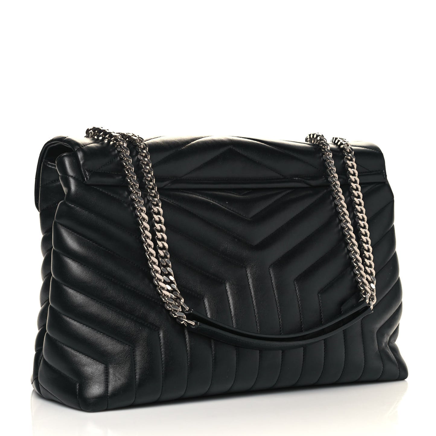 Calfskin Y Quilted Monogram Large Loulou Chain Satchel Black