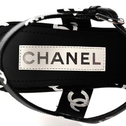 Chanel Lambskin Printed CC Sandals 38 Black White 7 of 9