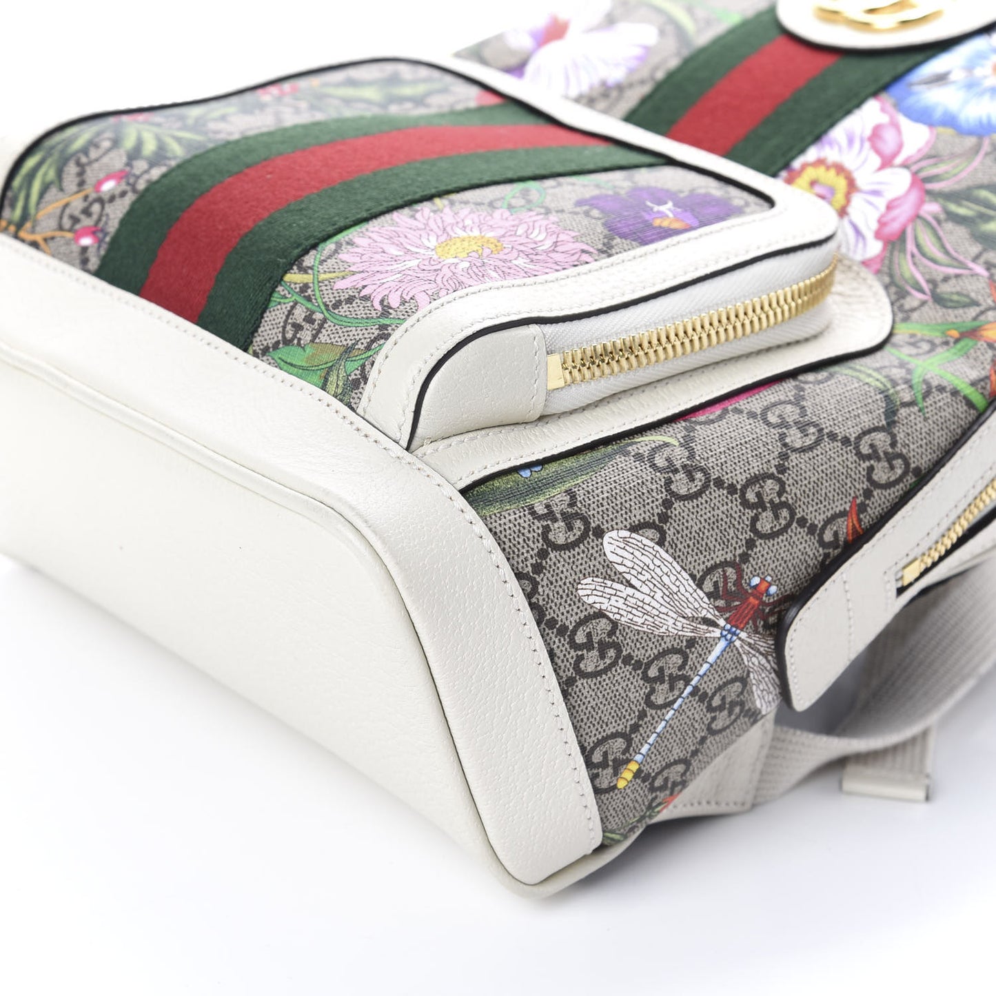 GG Supreme Monogram Flora Web Small Ophidia Day Backpack White