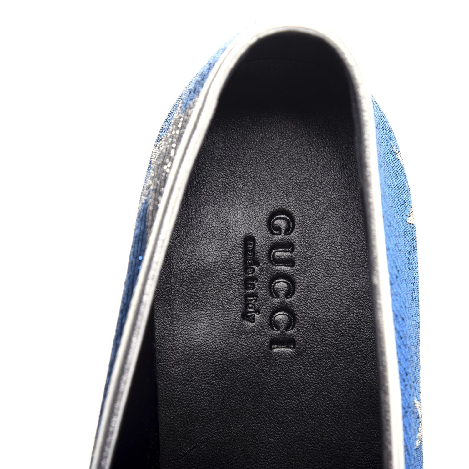 Gucci Lurex Calfskin Starry Sky Womens Jordaan Loafers 36.5 Bluette Silver 8 of 11