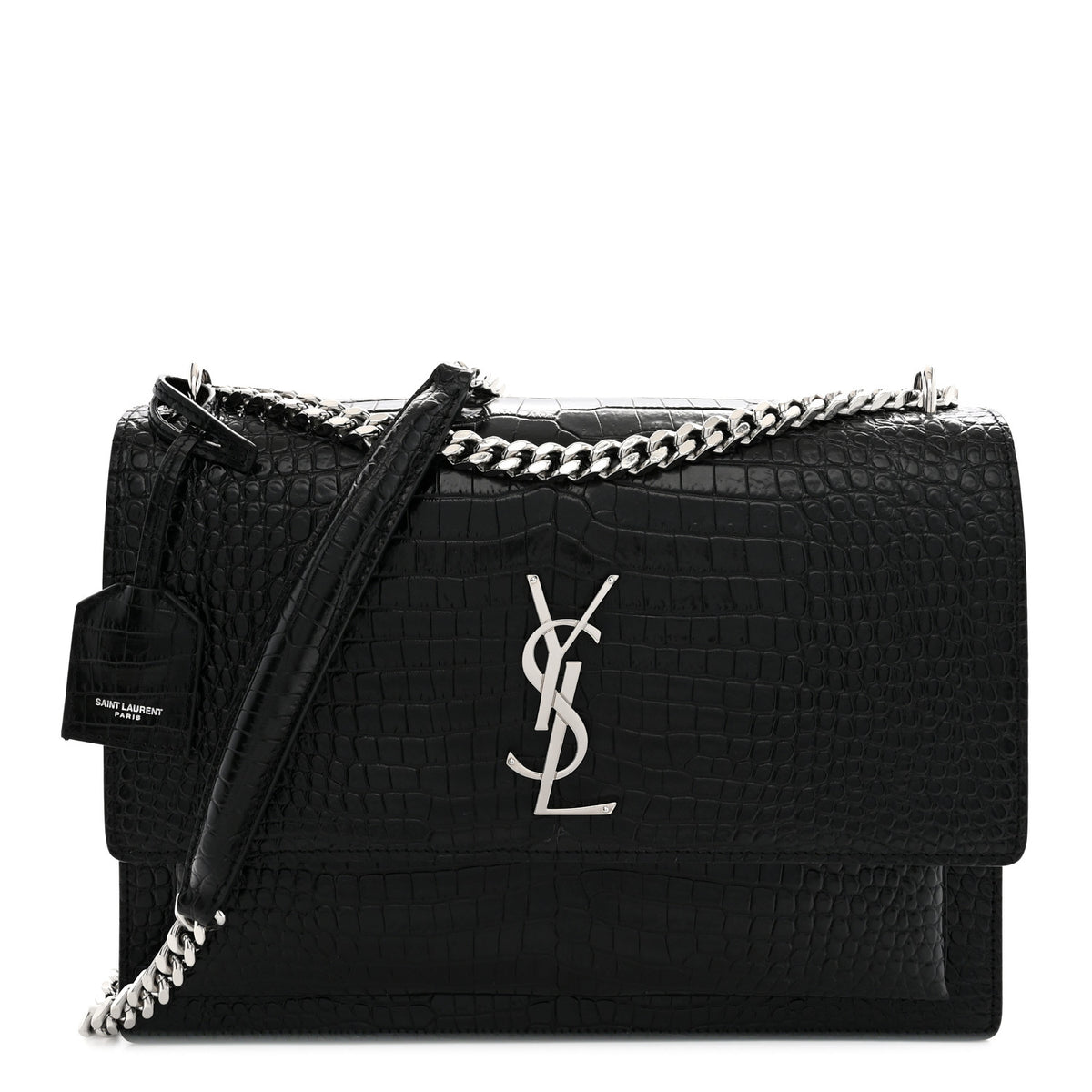Saint Laurent Calfskin Crocodile Embossed Large Monogram Sunset Black 1 of 9