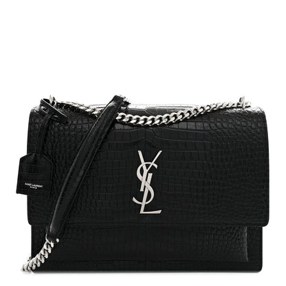 Saint Laurent Calfskin Crocodile Embossed Large Monogram Sunset Black 1 of 9