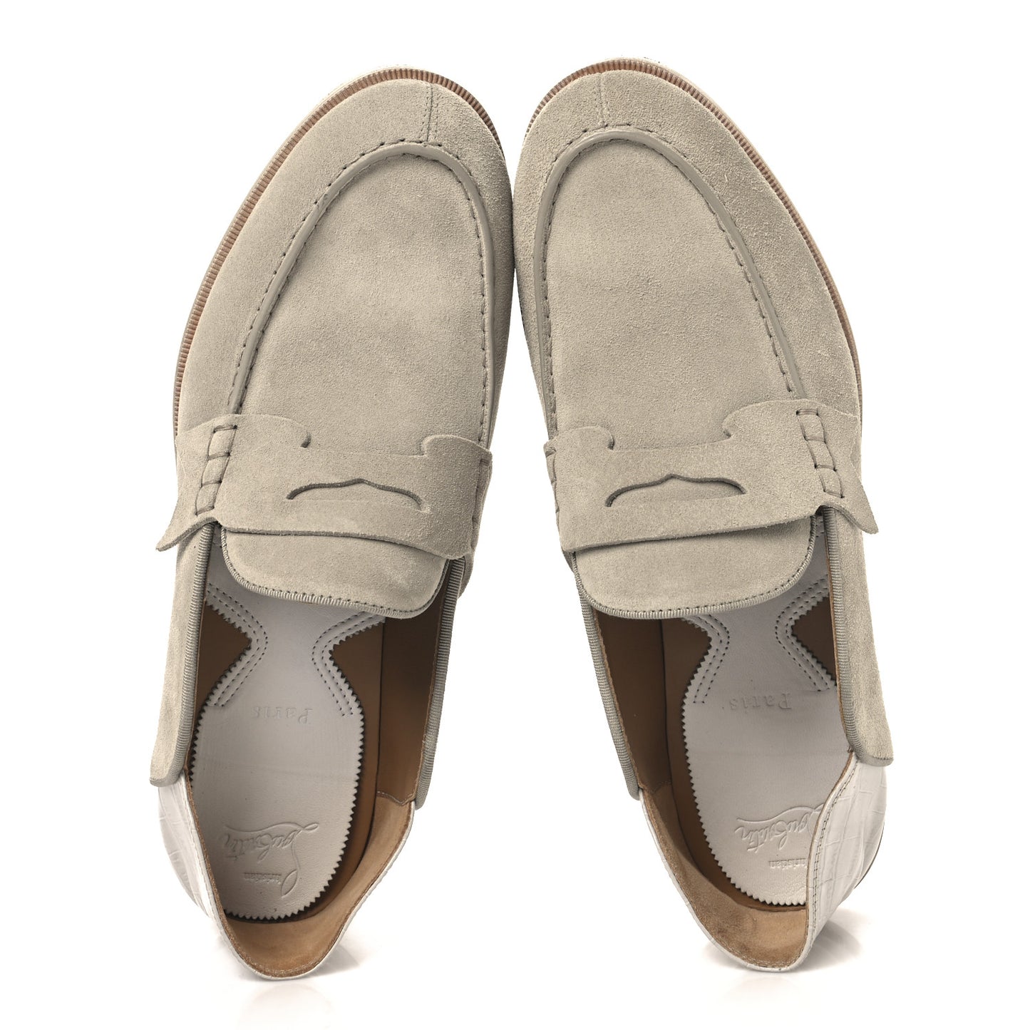 Veau Velours Mens No Penny Flat Loafers 42.5 Natural