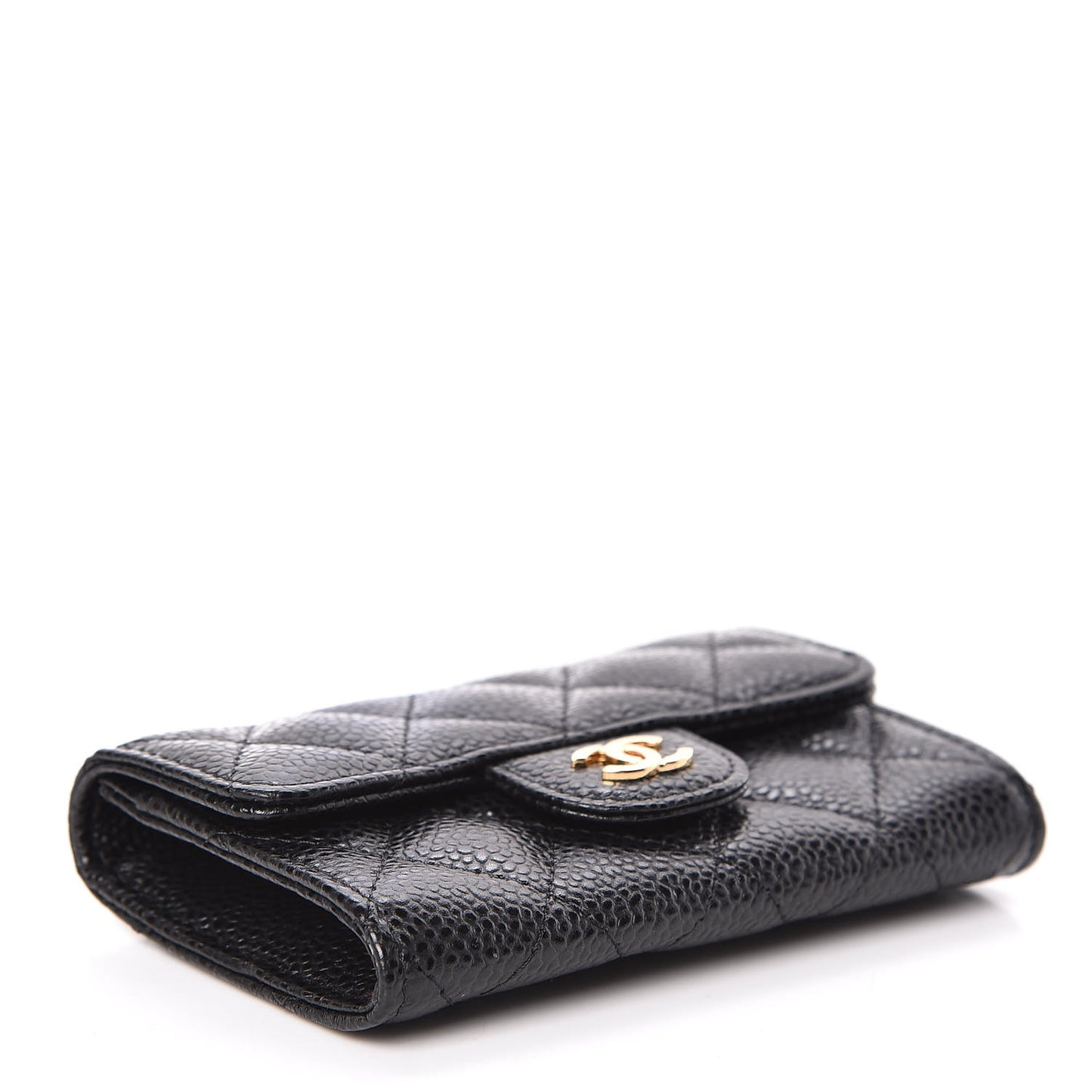 Caviar Quilted Flap Card Holder Black