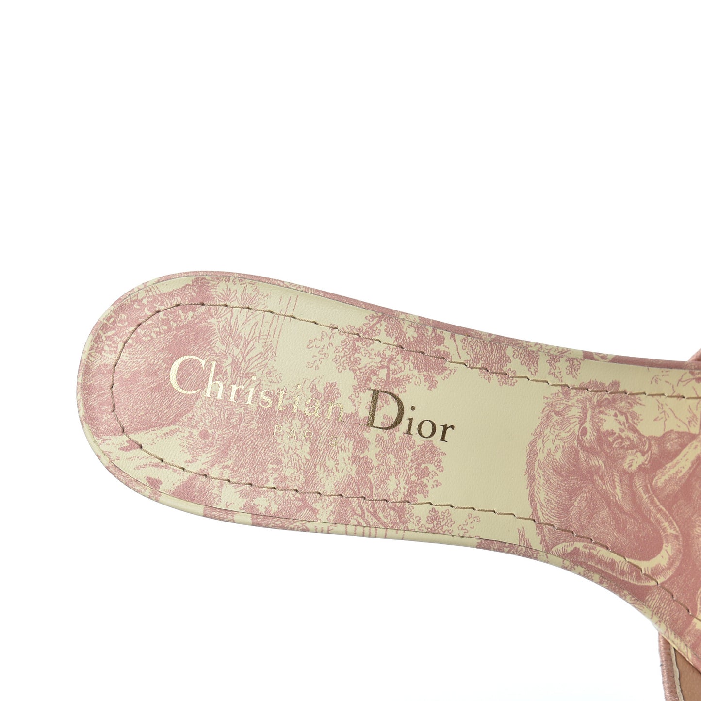 Cotton Toile De Jouy Embroidered Dway 50mm Slide Sandals 39 Light Pink