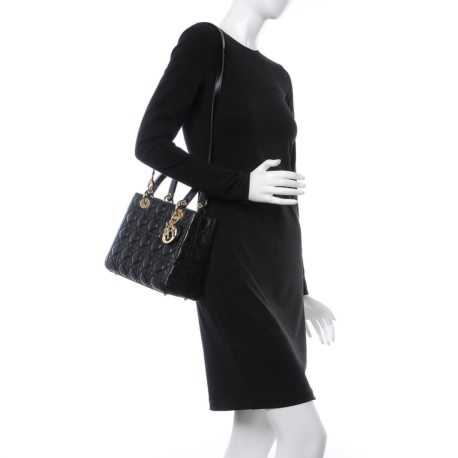 Christian Dior Lambskin Cannage Medium Lady Dior Black 2 of 10