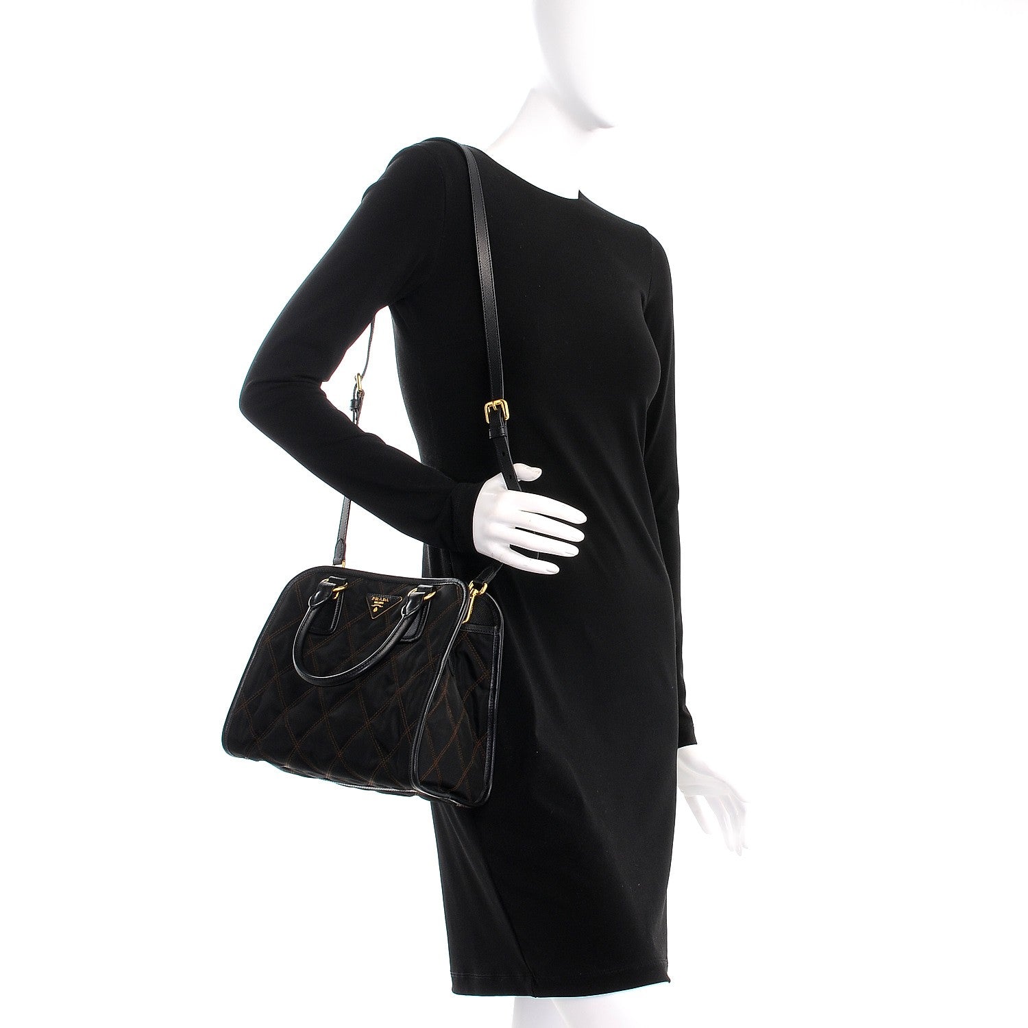 Prada Saffiano Tessuto Nylon Impunturato Quilted Shopper Black 2 of 10