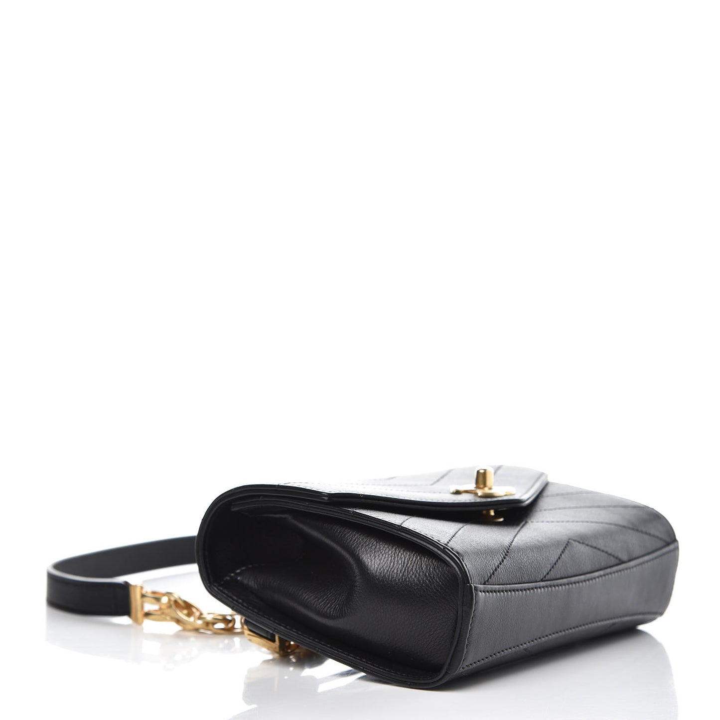 Calfskin Chevron Stitched Coco Waist Bag Black