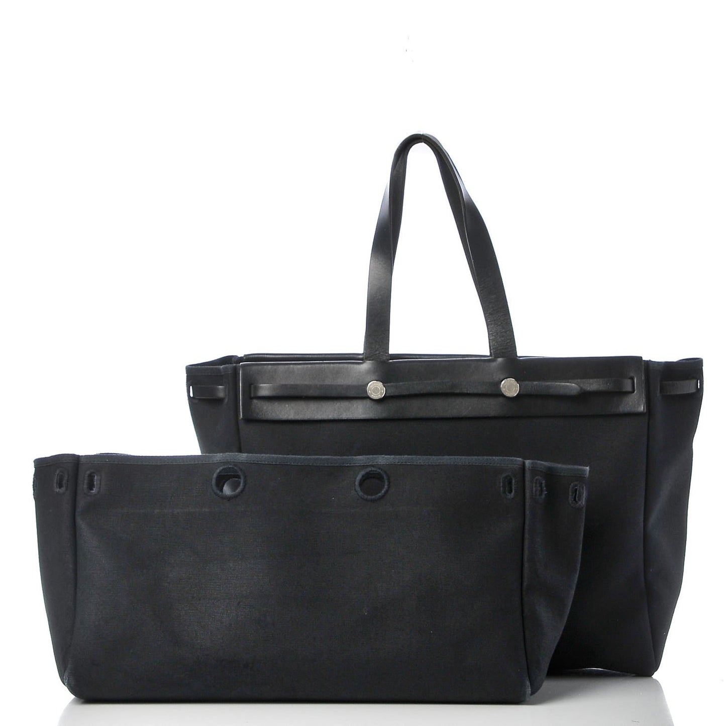 Toile Calfskin Herbag Cabas MM Black