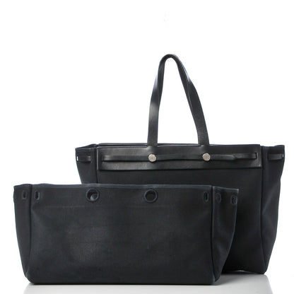 Hermes Toile Calfskin Herbag Cabas MM Black 3 of 14