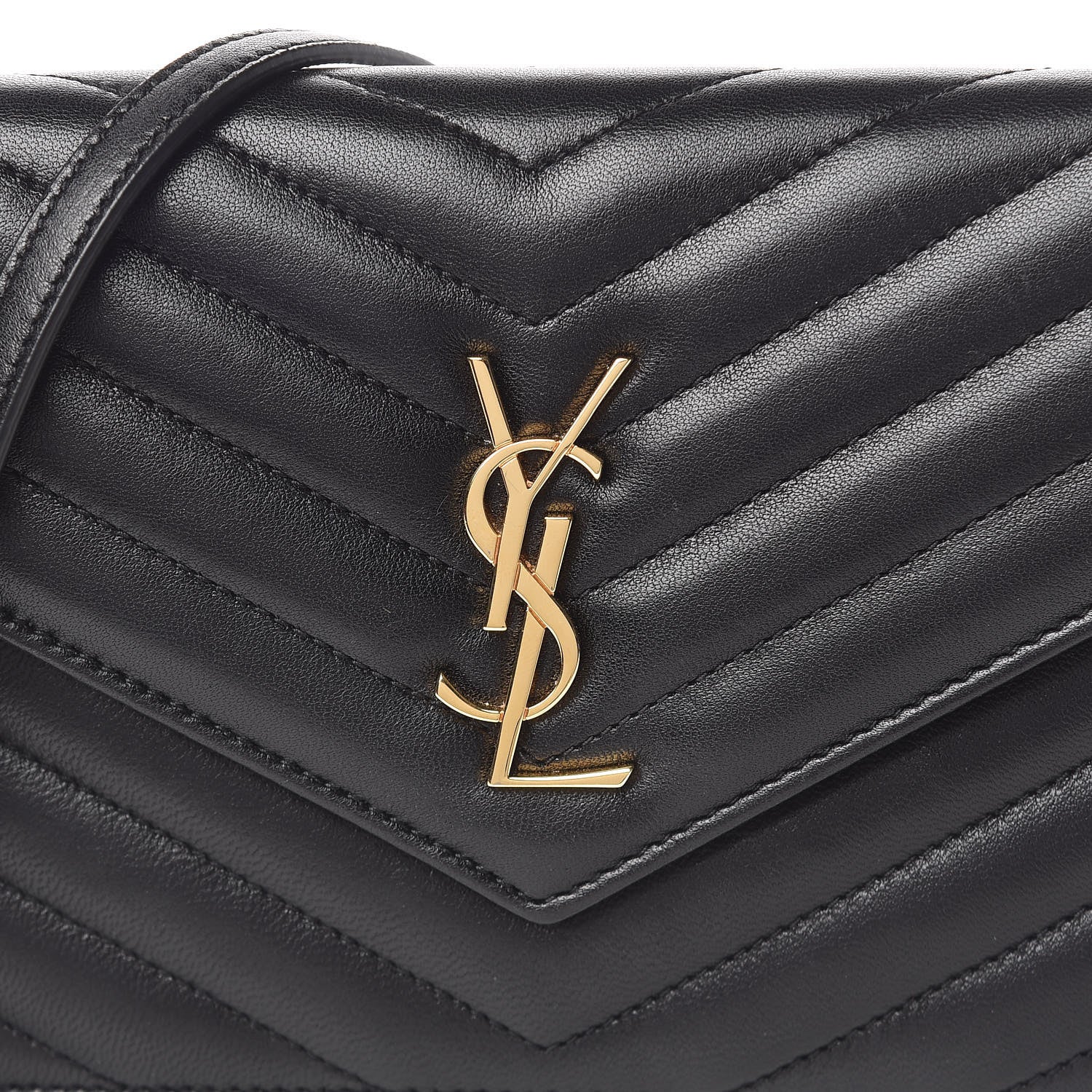 Saint Laurent Calfskin Matelasse Chevron Monogram Envelope Chain Wallet Black 12 of 13