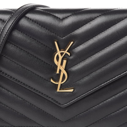 Saint Laurent Calfskin Matelasse Chevron Monogram Envelope Chain Wallet Black 12 of 13