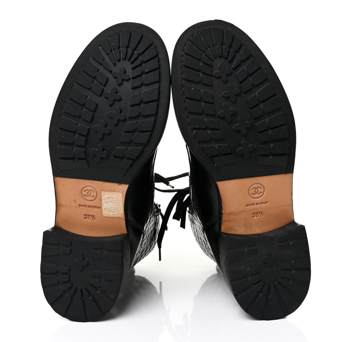 Calfskin Quilted Lace Up Combat Boots 38.5 Black