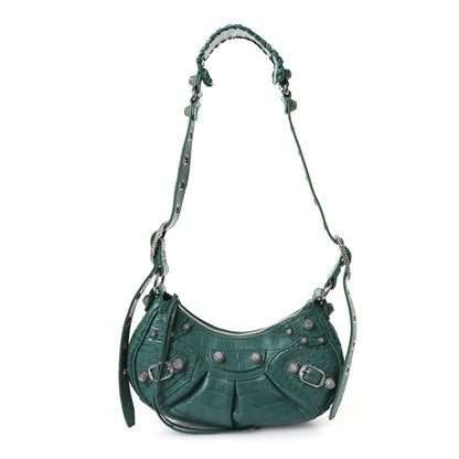 Balenciaga Extra Supple Calfskin Crystal Crocodile Embossed Le Cagole Shoulder Bag XS Jade 1 of 12