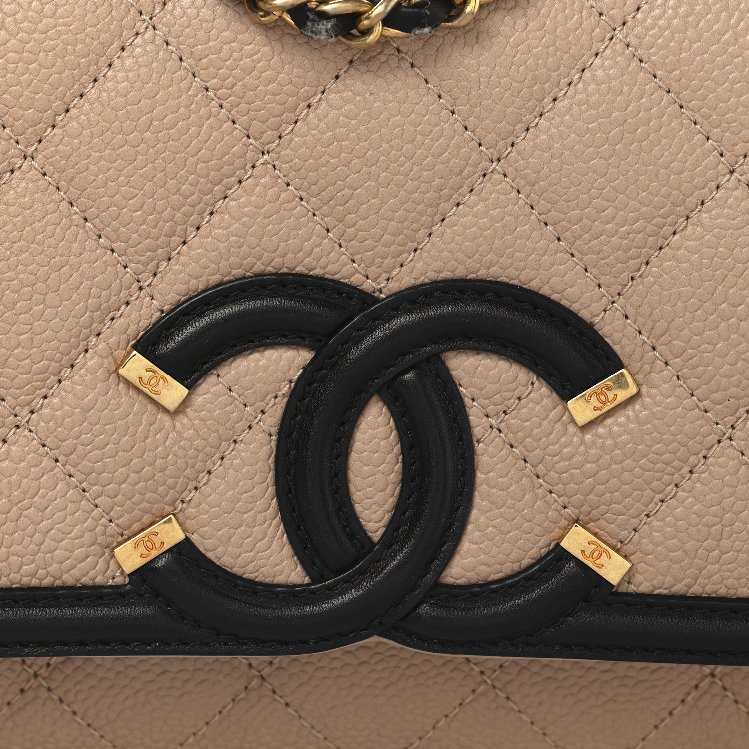 Chanel Caviar Quilted Small CC Filigree Flap Beige Black 8 of 12