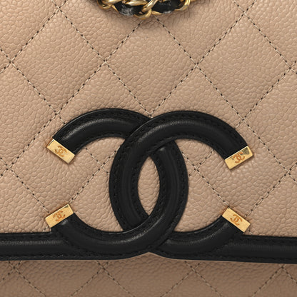 Chanel Caviar Quilted Small CC Filigree Flap Beige Black 8 of 12