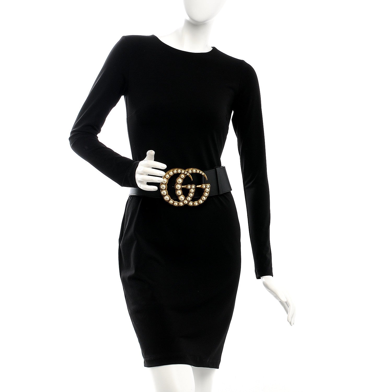 Gucci Moon Calfskin Pearl Double G 70mm Belt 80 32 Black Cream 2 of 6