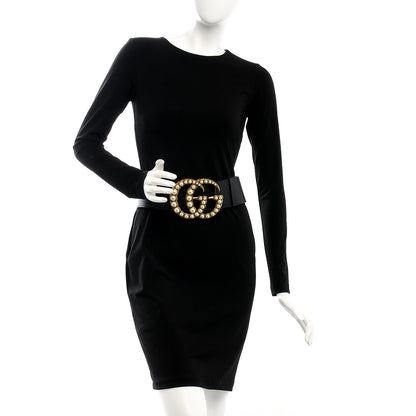 Gucci Moon Calfskin Pearl Double G 70mm Belt 80 32 Black Cream 2 of 6